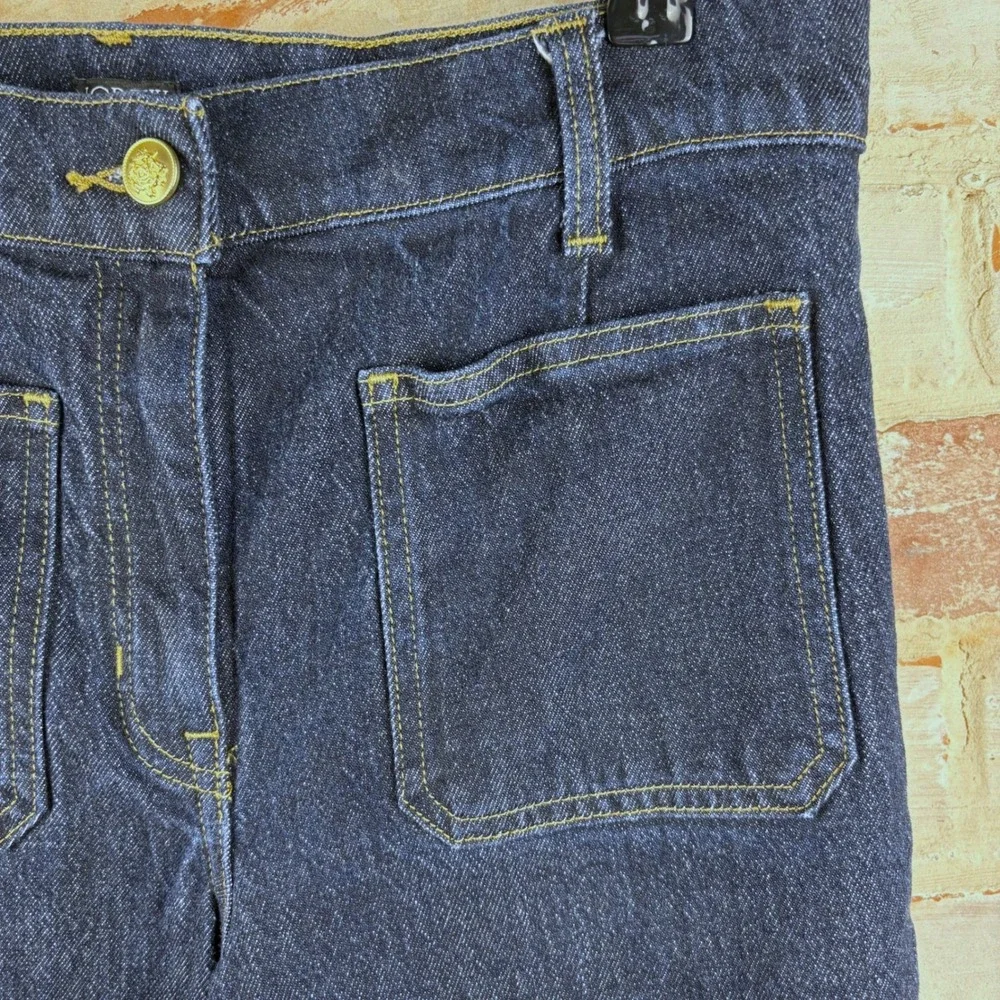 J.Crew Dark Wash Wide Leg Denim Jeans Sz 27 Patch Pocket Sailor Gold Button 90s